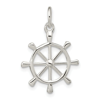 Sterling Silver Polished Ship's Wheel Pendant