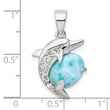 Sterling Silver Rhodium-plated Polished Filigree Dolphin Larimar Pendant