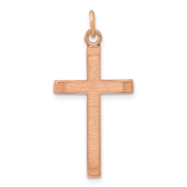 Sterling Silver Rose Gold-plated Polished and Brushed Tapered Cross Pendant