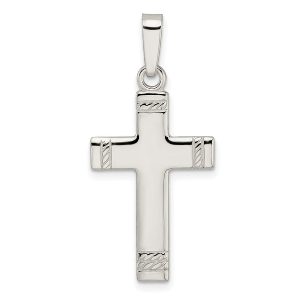 Sterling Silver Polished w/Rope Ends Latin Cross Pendant