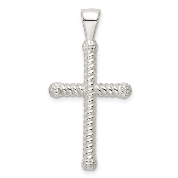 Sterling Silver Polished Twisted Hollow Latin Cross Pendant