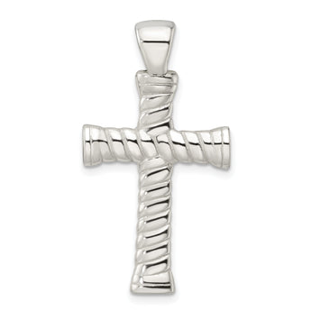 Sterling Silver Polished Twisted Hollow Large Latin Cross Pendant