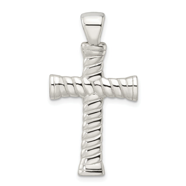 Sterling Silver Polished Twisted Hollow Large Latin Cross Pendant