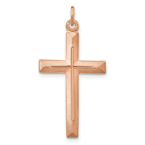 Sterling Silver Rose Gold-plated Polished and Brushed Double Cross Pendant