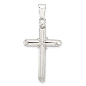 Sterling Silver Polished X Center Hollow Tube Cross Pendant