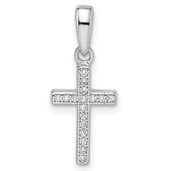 Sterling Silver Rhodium-plated CZ Cross Pendant
