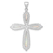 Sterling Silver RH-plated White Created Opal & CZ Border Cross Pendant