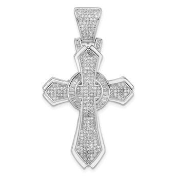 Sterling Silver Rhodium-plated Polished CZ Cross Pendant
