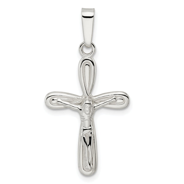 Sterling Silver Rhodium-plated Polished Rounded Ends Crucifix Pendant