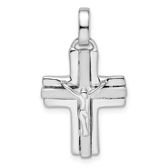 Sterling Silver Rhodium-plated Polished and Laser Crucifix Pendant