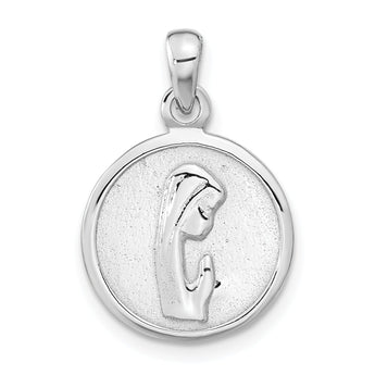 Sterling Silver Rhodium-plated Polished Mary Praying Pendant