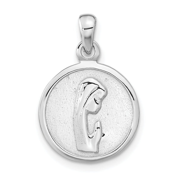 Sterling Silver Rhodium-plated Polished Mary Praying Pendant