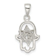 Sterling Silver Polished Chai in Star of David Hamsa Pendant