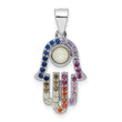 Sterling Silver Rhodium-plated Multicolor CZ & Synthetic Opal Hamsa Pendant