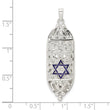 Sterling Silver Polished Solid Mezuzah w/Enameled Star of David Pendant