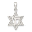Sterling Silver Polished and D/C Star of David w/Chai Pendant