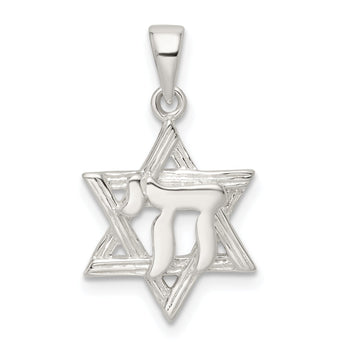 Sterling Silver Polished and D/C Star of David w/Chai Pendant
