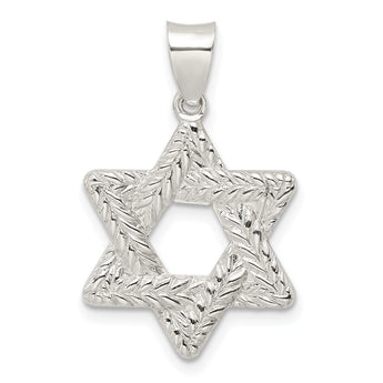 Sterling Silver Polsihed and Textured Solid Star of David Pendant