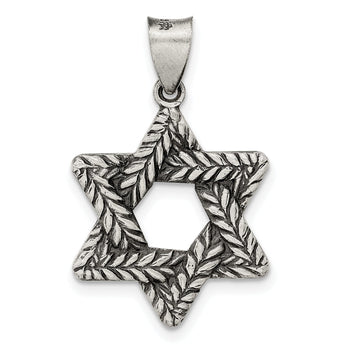 Sterling Silver Antiqued and Textured Solid Star of David Pendant
