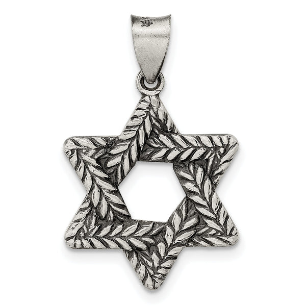 Sterling Silver Antiqued and Textured Solid Star of David Pendant