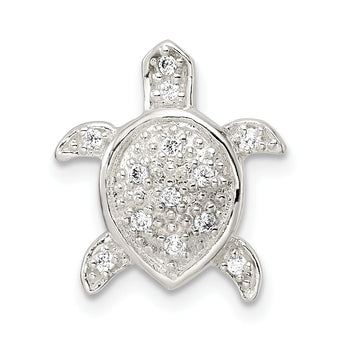 Sterling Silver Polished CZ Turtle Chain Slide