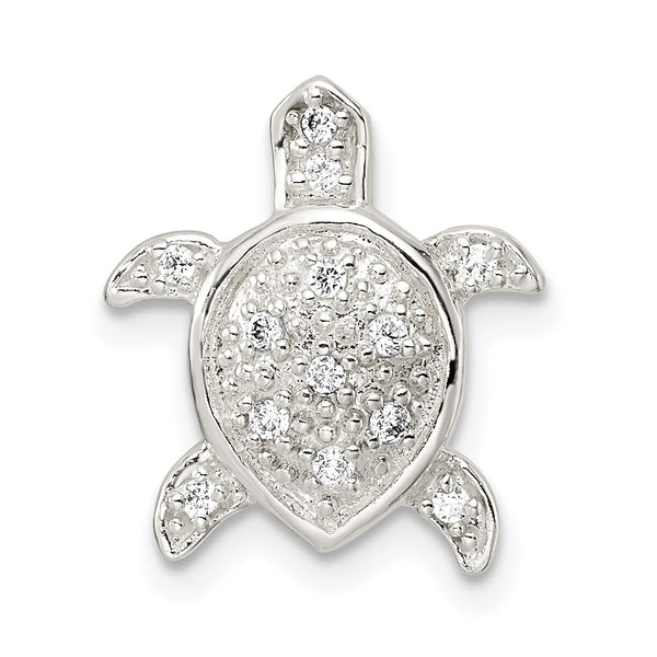 Sterling Silver Polished CZ Turtle Chain Slide