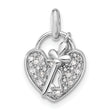 Sterling Silver Rhodium-plated CZ Key and Heart Pendant
