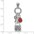 Sterling Silver Rhod/Oxidized Enamel Red Sponge Coral Lock/Key Pendant