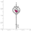 Sterling Silver Rhodium-plated Key with Pink CZ Pendant