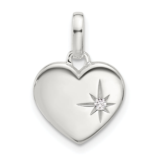 Sterling Silver E-coated CZ Heart Pendant