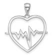 Sterling Silver Rhodium-plated Heartbeat Heart Pendant