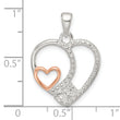 Sterling Silver Rose-tone Polished D/C CZ Open Heart Pendant