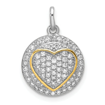 Sterling Silver Gold-plated CZ Heart Circle Pendant