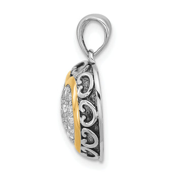 Sterling Silver w/14k accent Rh-plated CZ Cluster Oxidized Heart Pendant