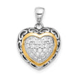 Sterling Silver w/14k accent Rh-plated CZ Cluster Oxidized Heart Pendant