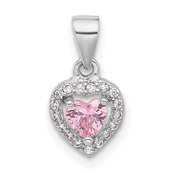 Sterling Silver Rhodium-plated Clear and Pink CZ Heart Pendant
