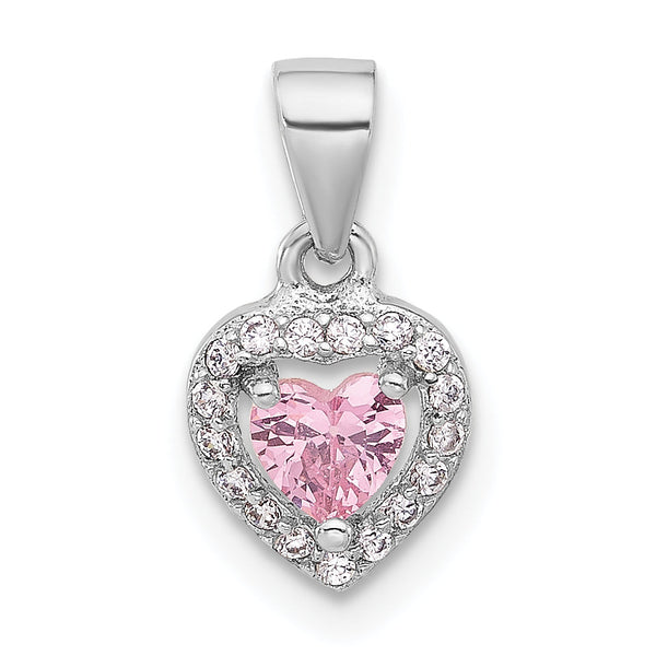 Sterling Silver Rhodium-plated Clear and Pink CZ Heart Pendant