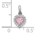 Sterling Silver Rhodium-plated Polished Pink and White CZ Heart Pendant