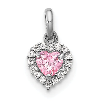 Sterling Silver Rhodium-plated Polished Pink and White CZ Heart Pendant