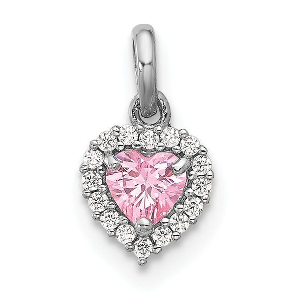 Sterling Silver Rhodium-plated Polished Pink and White CZ Heart Pendant