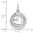 Sterling Silver Rhodium-plated Polished/Hammered Circle Heart Pendant