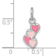 Sterling Silver Rhodium-plated Pink Enameled Hearts Charm Pendant