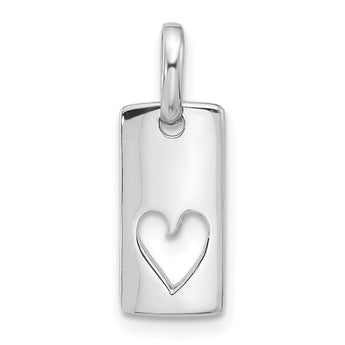 Sterling Silver Rhodium-plated Rectangle Cutout Heart Pendant