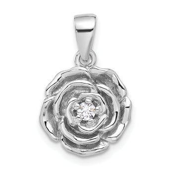 Sterling Silver Rhodium-plated CZ Flower Pendant