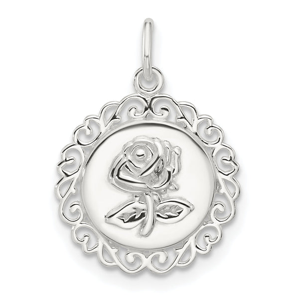 Sterling Silver E-coated Rose Charm
