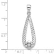 SS Rhod-Plated Polished Textured Teardrop w/Flower Dangle Pendant