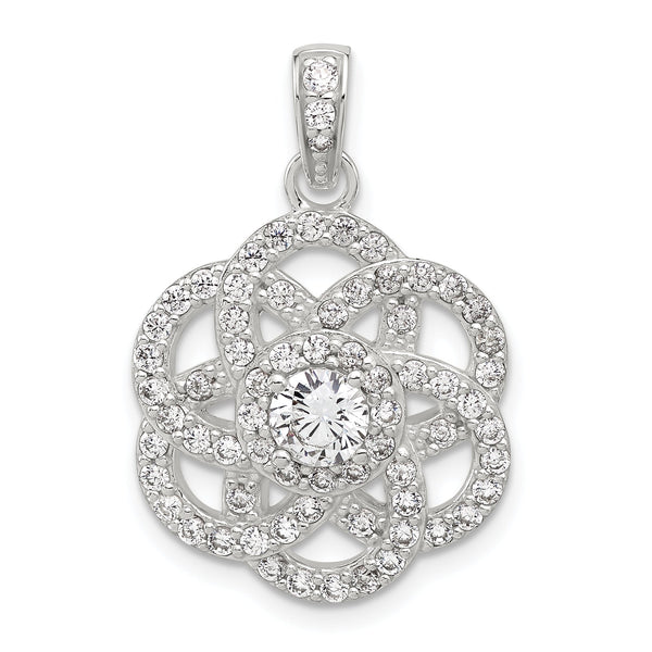 Sterling Silver E-coated CZ Flower Pendant