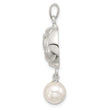 Sterling Silver Polished Textured Domed Flower with Dangle Pearl Pendant