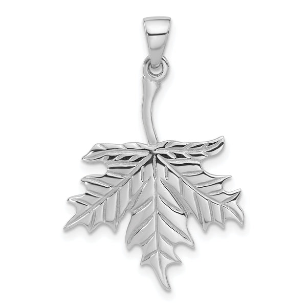 Sterling Silver Rhodium-Plated Polished Leaf Pendant