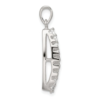 Sterling Silver Polished CZ Leaf Chain Slide